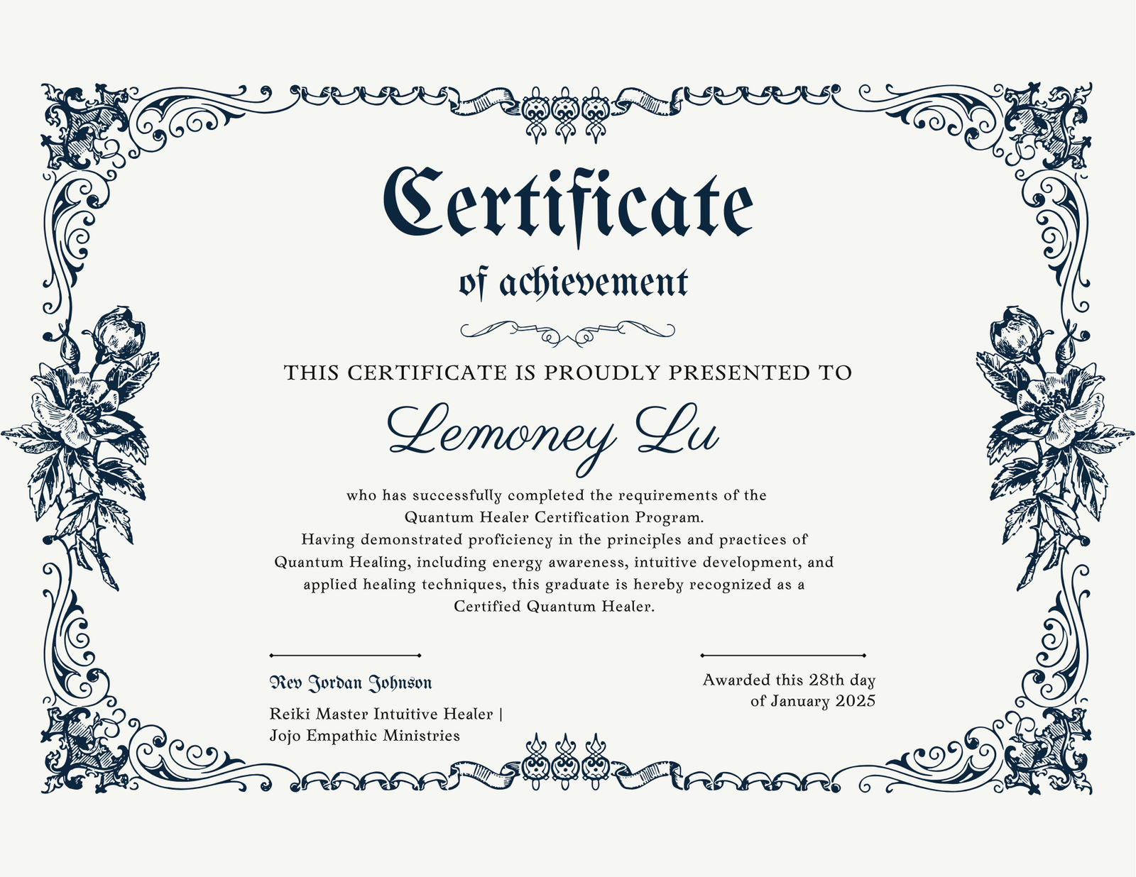 QH Certificate of Achievement